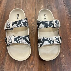 MIA Jasmine Snake Print Tan and Black Sandals